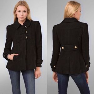 Juicy Couture Black Wool Gold Tone Twill Toggle Structured Short Coat Small